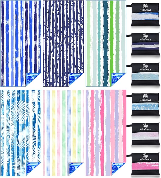 6 Pack Lightweight Thin Microfiber Beach Towel Sand Free Quick Dry Absorbent by WIDDONEN