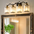 Modern Crystal Bathroom Vanity Light, Balck and Gold 4-Lights Bathroom Light by iYoee
