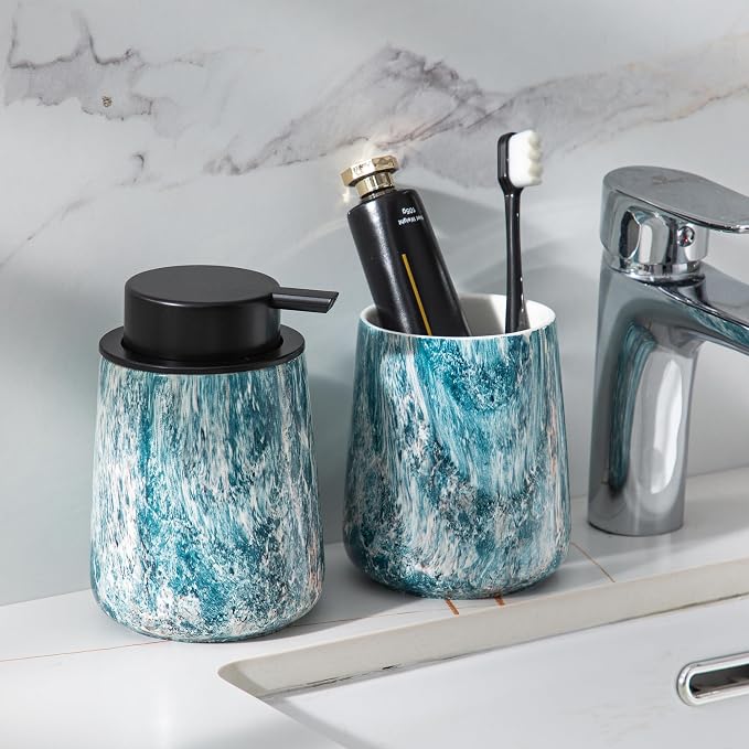 Enra Ceramic Foam Soap Dispenser, 12 oz Blue Foaming Soap Dispenser - Image 4