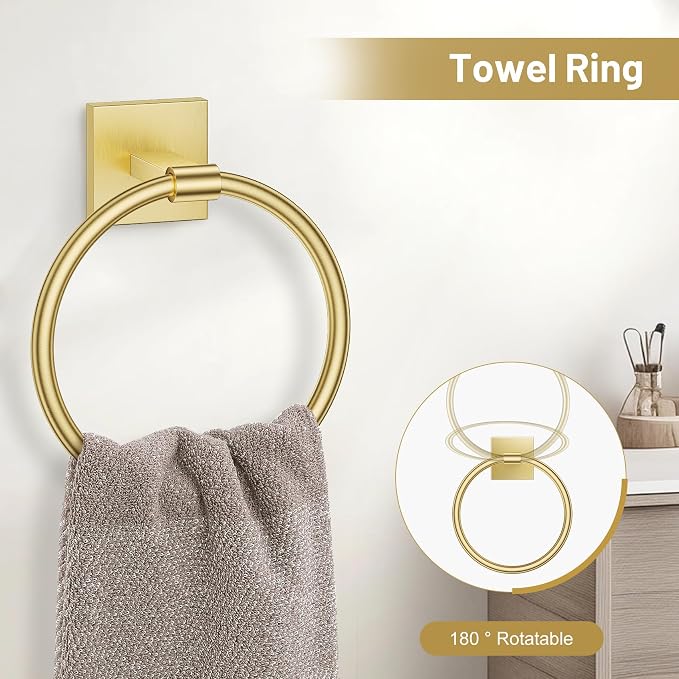 TURS 5-Pieces Brushed Gold Bathroom Hardware Set 23.6 Inch SUS304 Stainless - Image 3