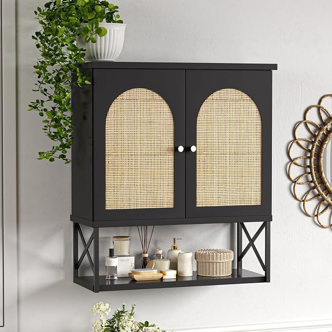 Rattan Bathroom Wall Cabinet, Boho Medicine Wall Cabinet by FiveWillowise