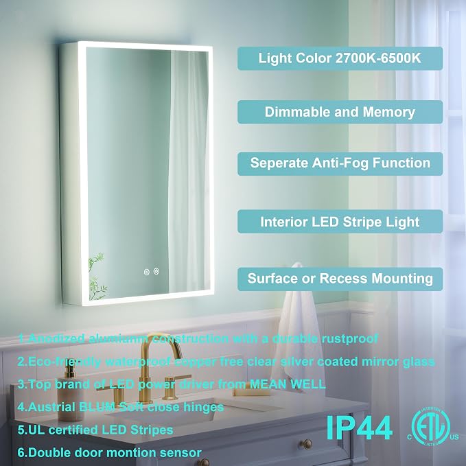 WELLFOR 20" X 30" LED Medicine Cabinet - Image 6