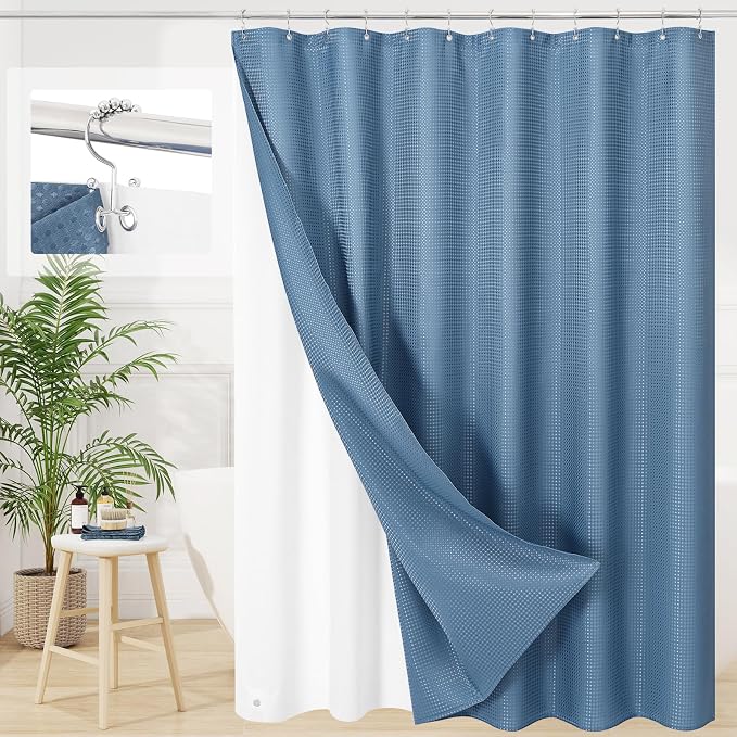 3 in 1 Extra Long Moonlight Blue Shower Curtain Set-72 W x 84 H, Modern Waffle by Unknown