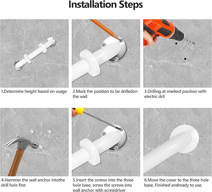 Shower Grab Bar, 2 Pack 12 Inch White Bathroom Safety Bar, 1.25" Diameter 304 - Image 5