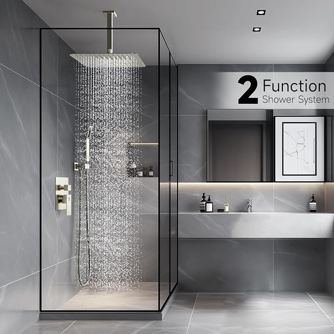 SR SUN RISE 12 Inch Ceiling Mount Brushed Nickel Shower System Bathroom Luxury - Image 2