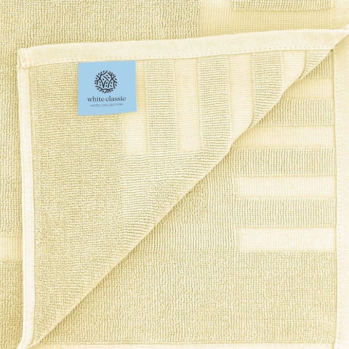 White Classic Luxury Bath Mat Floor Towel Set - Image 5