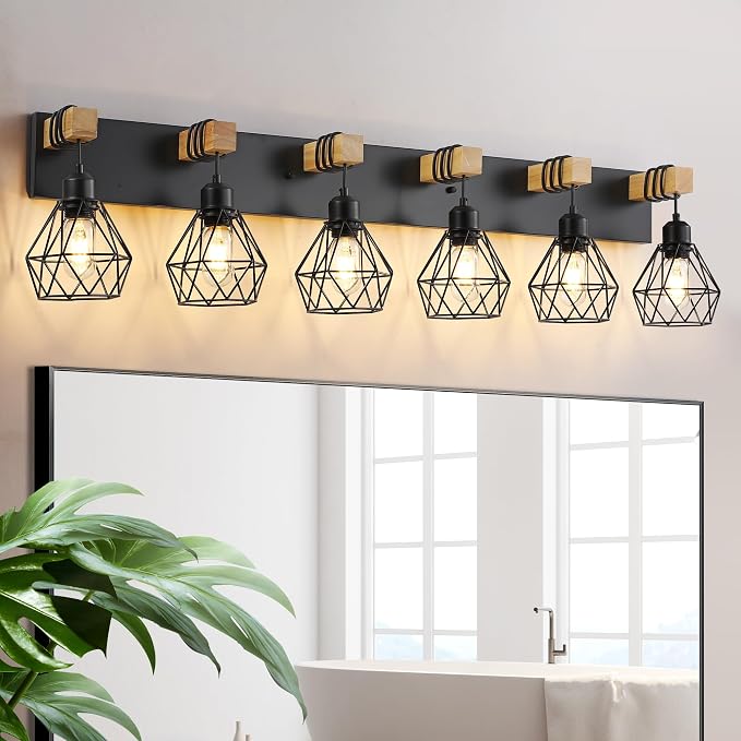 Farmhouse Vanity Light for Bathroom, 6-Light Wood Bathroom Vanity Light - Image 8