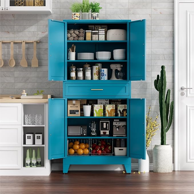 71" Tall Farmhouse Pantry Cabinet, Metal Cabinets - Image 2