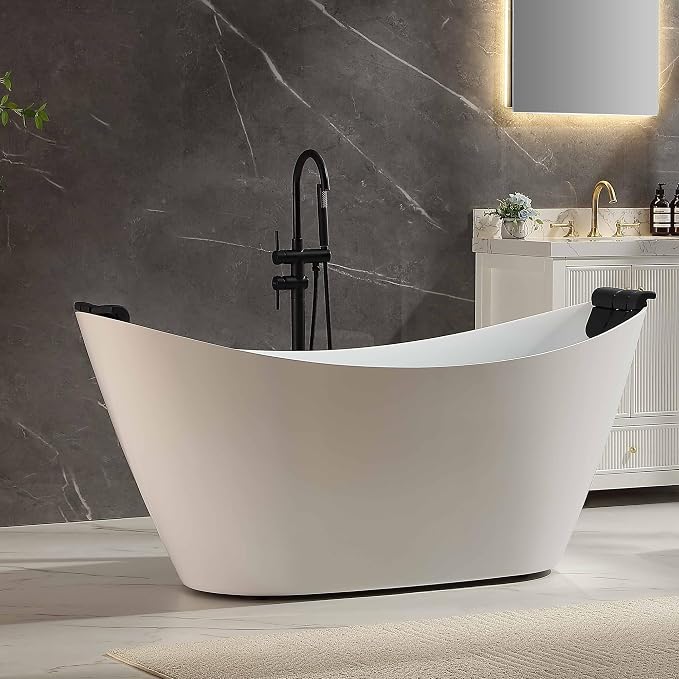 Empava Update Acrylic Whirlpool Bathtub, 67-Inch Freestanding Boat Shaped - Image 2
