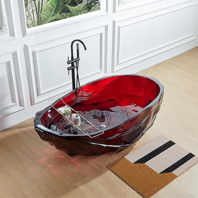 Cpingao 67" Resin Translucent Freestanding Bathtub, Modern Oval Stand Alone Tubs - Image 8