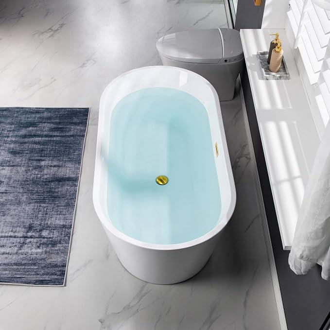 WOODBRIDGE 59" Freestanding White Acrylic Soaking Bathtub - Image 13