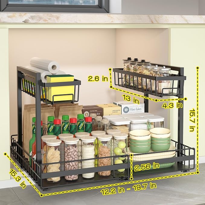 NADAMOO Expandable Under Sink Organizer 2-Tier Black Metal Storage Shelf - Image 5