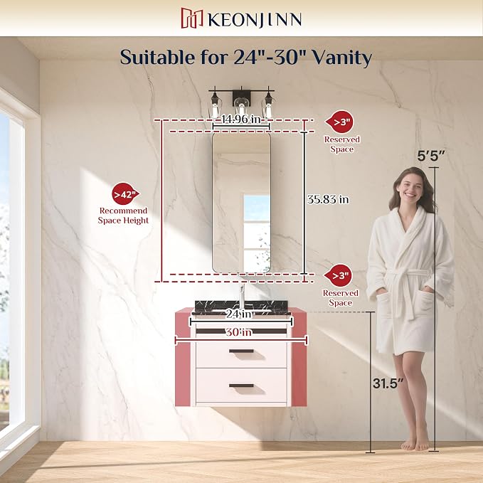 Keonjinn 15 x 36 Inch Black Slim Medicine Cabinets, Narrow Bathroom Medicine - Image 3