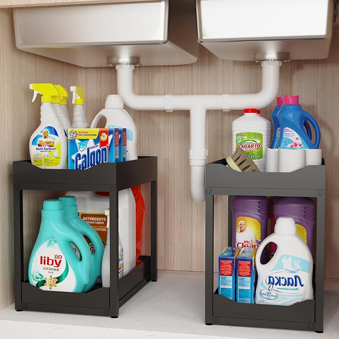 2-Tier Bathroom Organizers and Storage, Metal Under Sink Organizers, Pull Out by NOXETU