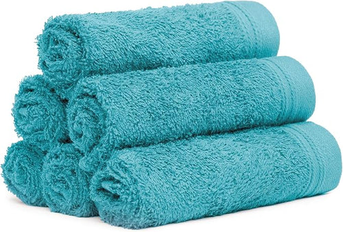 100% Cotton Washcloths Set 13” x 13” | Teal Blue Towels | Set of 6 Ultra Soft by Weidemans