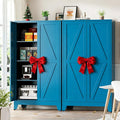 Blue Metal Kitchen Pantry Cabinet, Rustic Freestanding Cupboard by Unknown