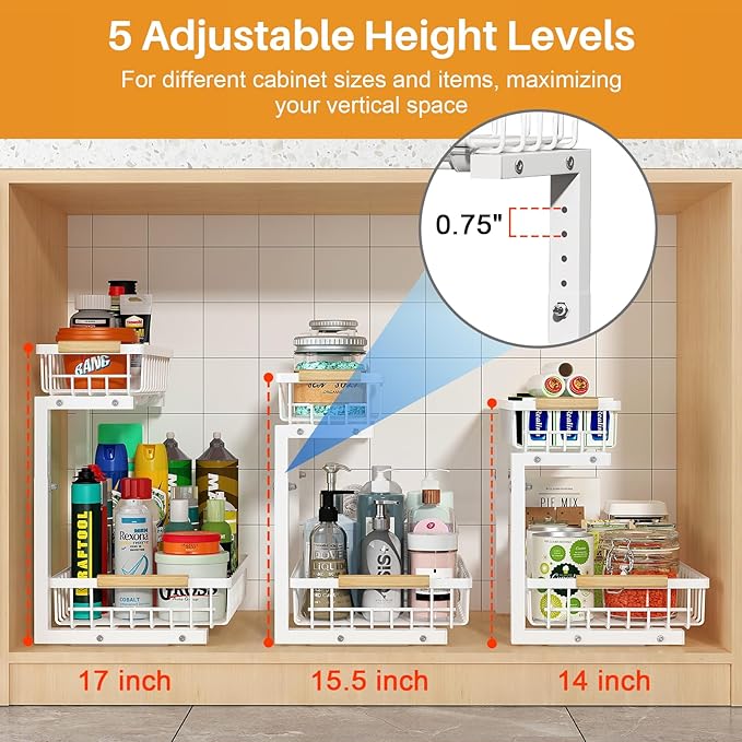 REALINN Under Sink Organizer, Height Adjustable Under Sink Organizers and - Image 3
