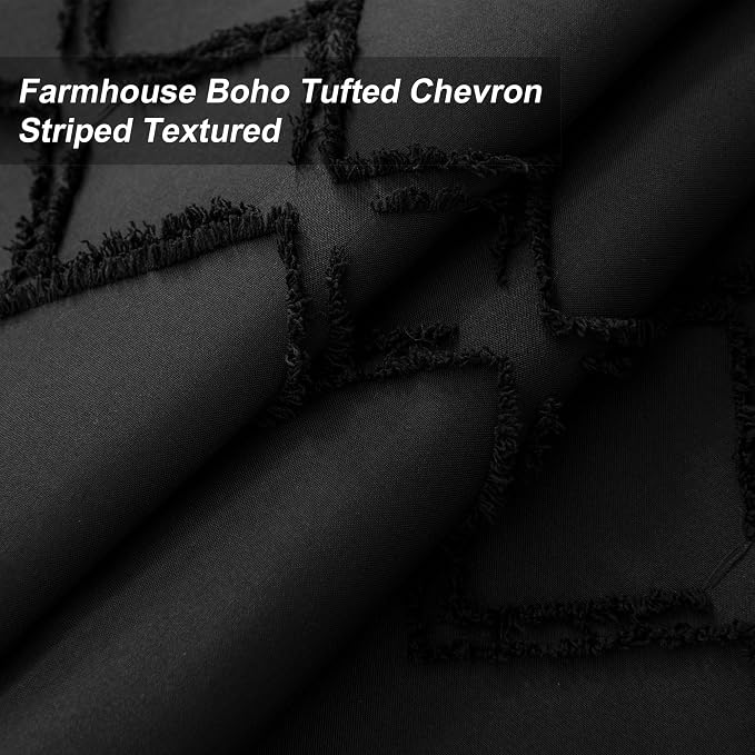 No Hooks Required Boho Farmhouse Shower Curtain Tufted Chevron Striped - 72W x - Image 3