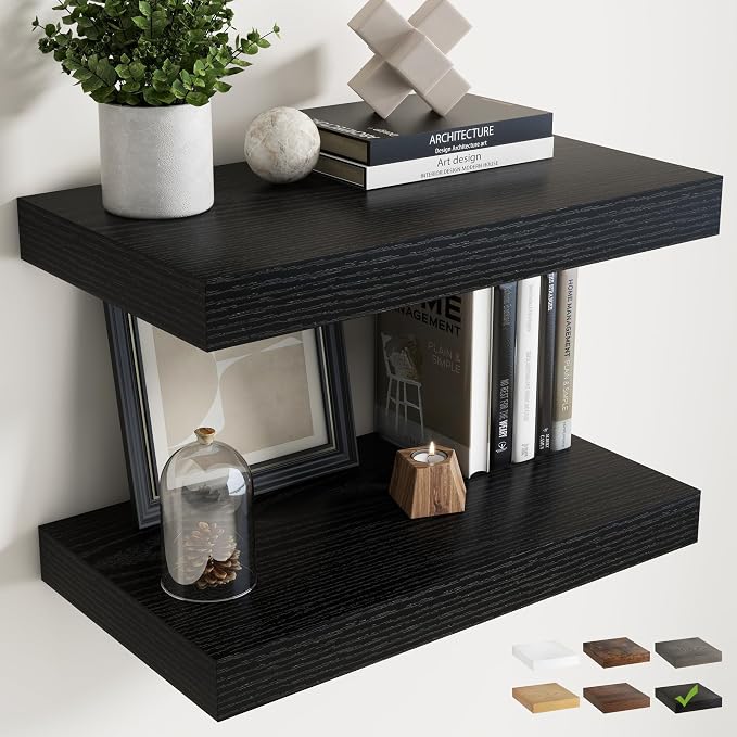 24 Inch Floating Shelves for Wall Set of 2, Easy Install Engineered Wood by Marsmiles