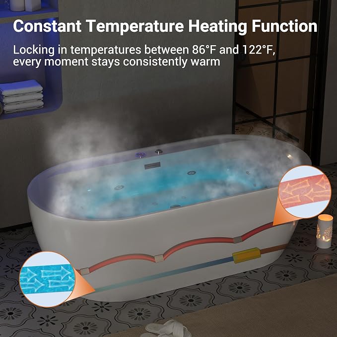 Acrylic Freestanding Bathtubs 71 inch Massage and Air Bubble Jets – Glossy - Image 4