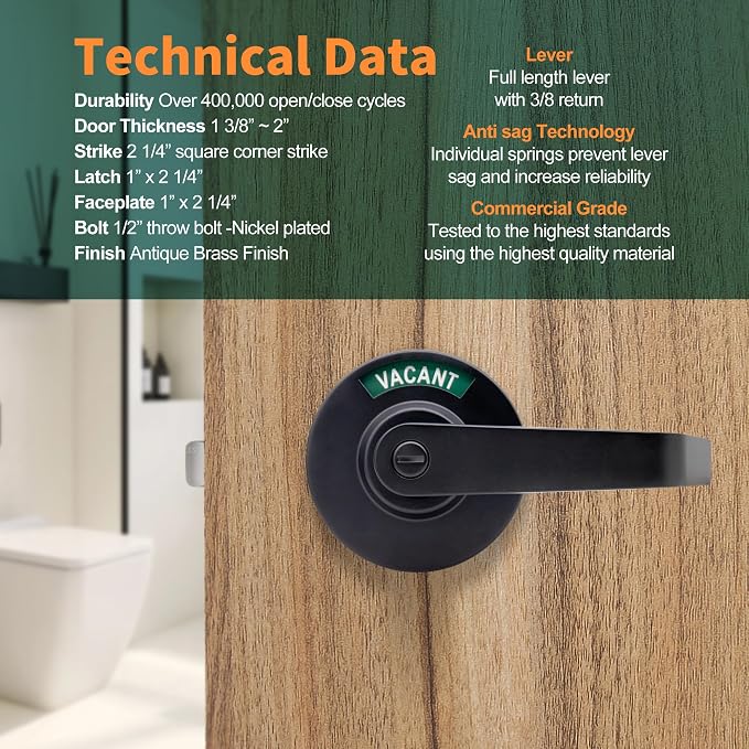 MARIE Commercial Door Handle for Bathroom Privacy, Vacant Occupied & Commercial - Image 4