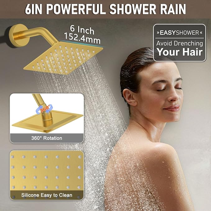 Shower Faucet Set Brushed Gold Shower System, Push Button Diverter 3-Way Shower - Image 4
