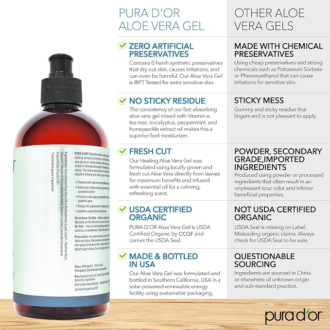 PURA D'OR 16 Oz ORGANIC Aloe Vera Gel - Image 3