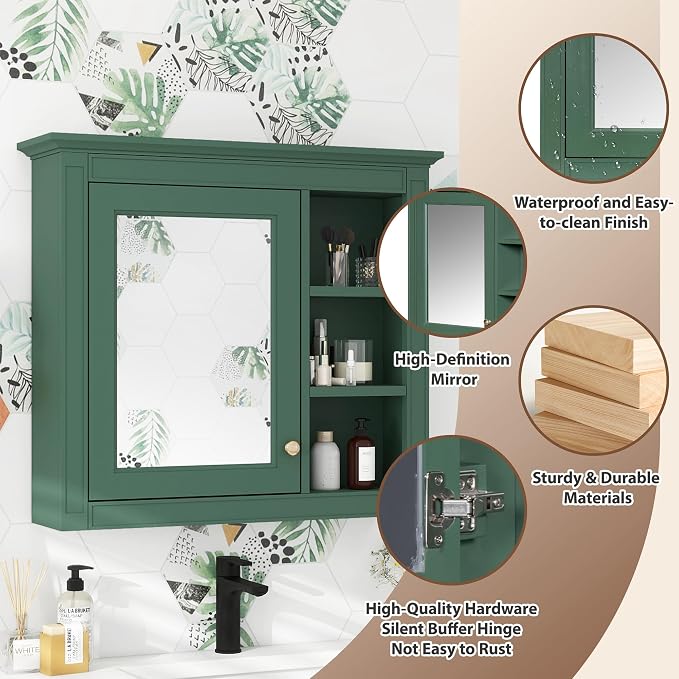 30'' x 28'' Green Medicine Cabinet, Wall Mounted Bathroom Storage Cabinet - Image 4