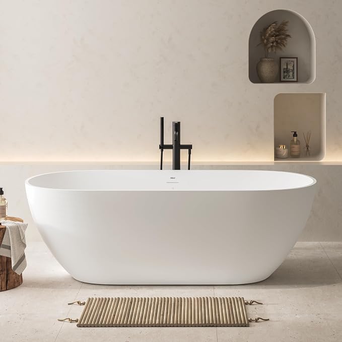 FerdY Fiji 69" Stone Resin Freestanding Bathtub, Classic Oval Shape Soaking by FerdY