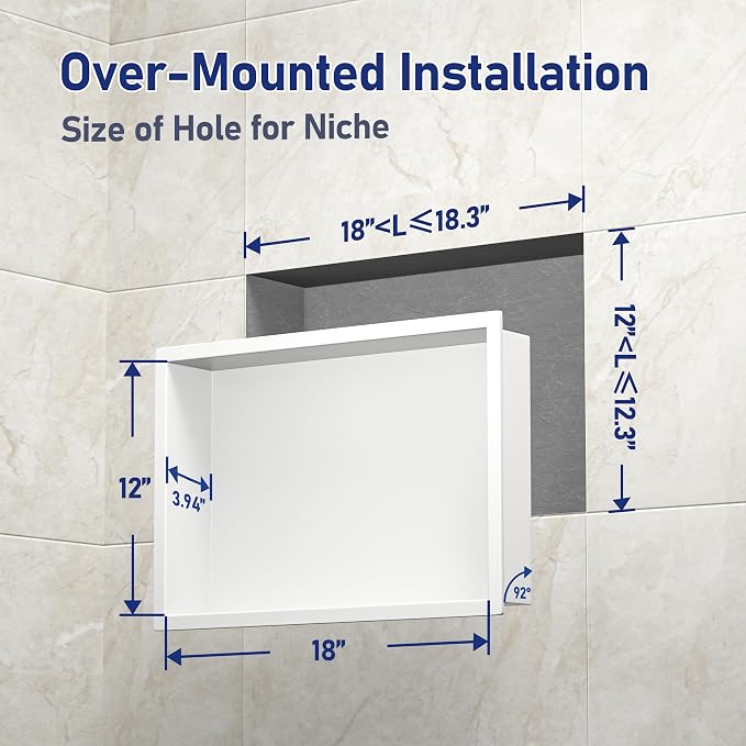 Stainless Steel Shower Niche 18" X 12" White No Tile Needed Niche Shower - Image 3