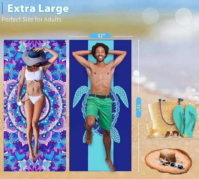 4 Pack Microfiber Thin Lightweight Beach Towel Oversized 71x32 Extra Large Sand - Image 3