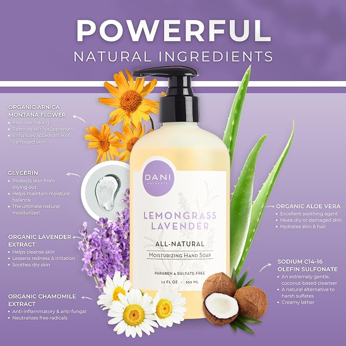 DANI Naturals Moisturizing Hand Soap – Calming Lemongrass Lavender Scent - Image 3