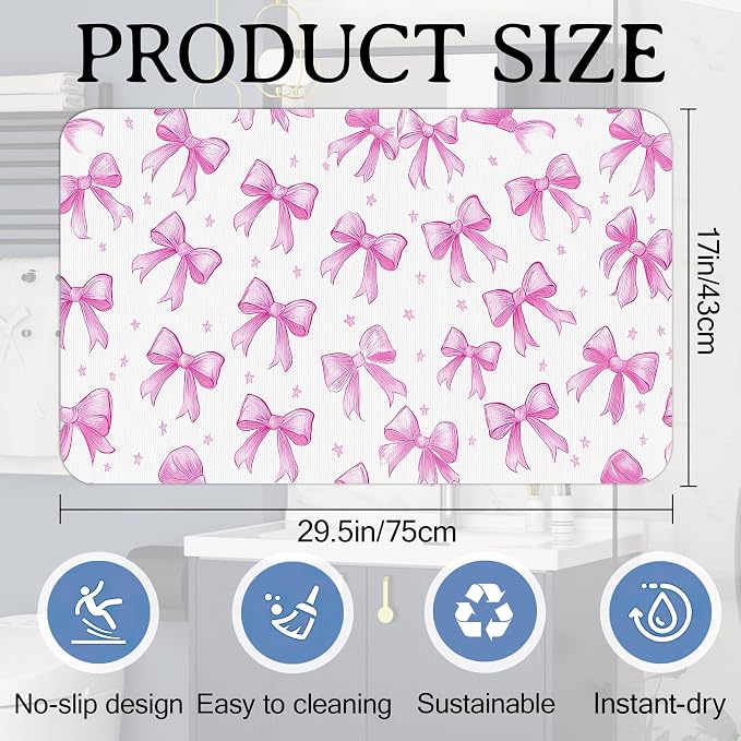 Pink Bow Bathroom Rugs Mat Non Slip Absorbent Quick Dry Rug Bath Mats - Image 2