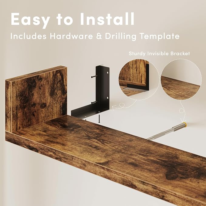 Wall Bookshelf, 36 Inches U Shaped Wall Shelves, Long Deep Floating Shelves - Image 6