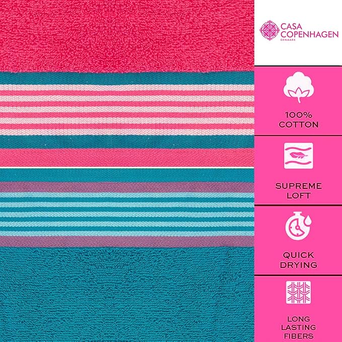 CASA COPENHAGEN He & She 6 Pieces Towel Set- Teal + Pink, 550 GSM 2 Bath Towel - Image 3