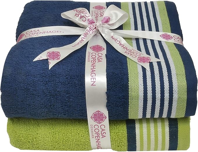CASA COPENHAGEN He & She 4 Pieces Large Bath Towel Set- Violet Indigo + Teal - Image 3