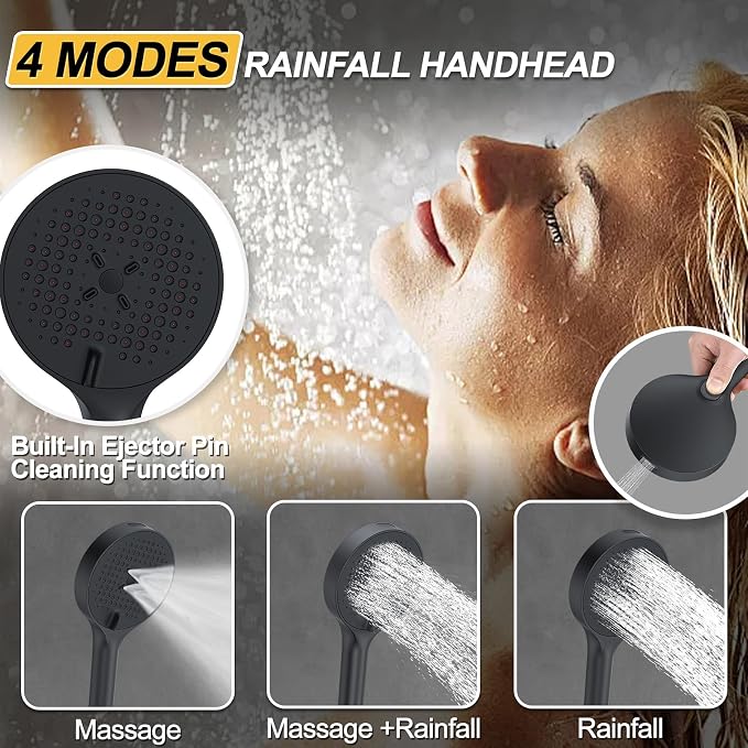 Shower Faucet Set Matte Black Shower System, Round Rain Shower Head and - Image 6
