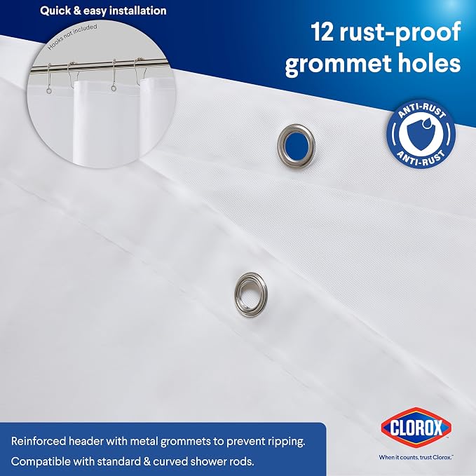 Clorox Shower Curtain Liner, Premium Lightweight Flexible Waterproof 4g PEVA - Image 7