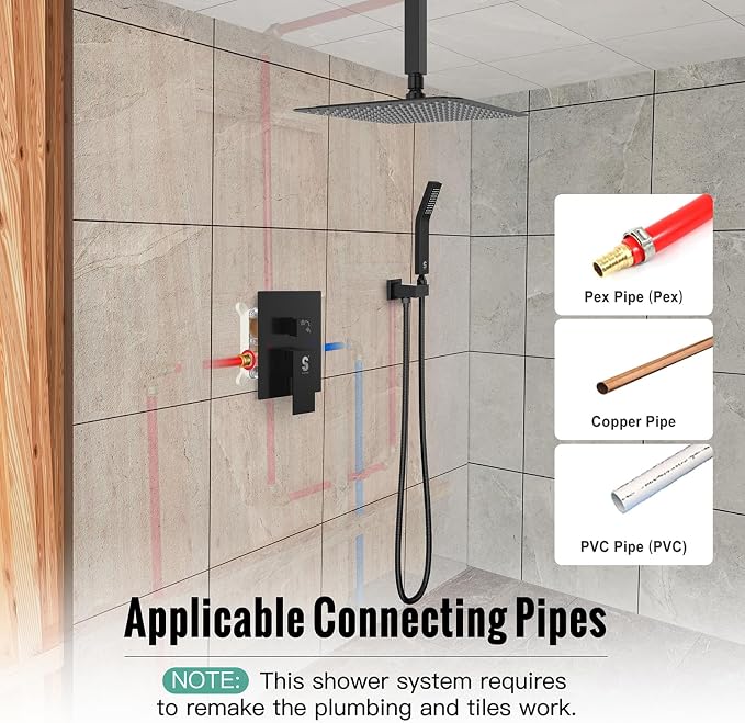 SR SUN RISE 10 Inch Ceiling Mounted Shower System Rain Mixer Shower Combo Set - Image 4