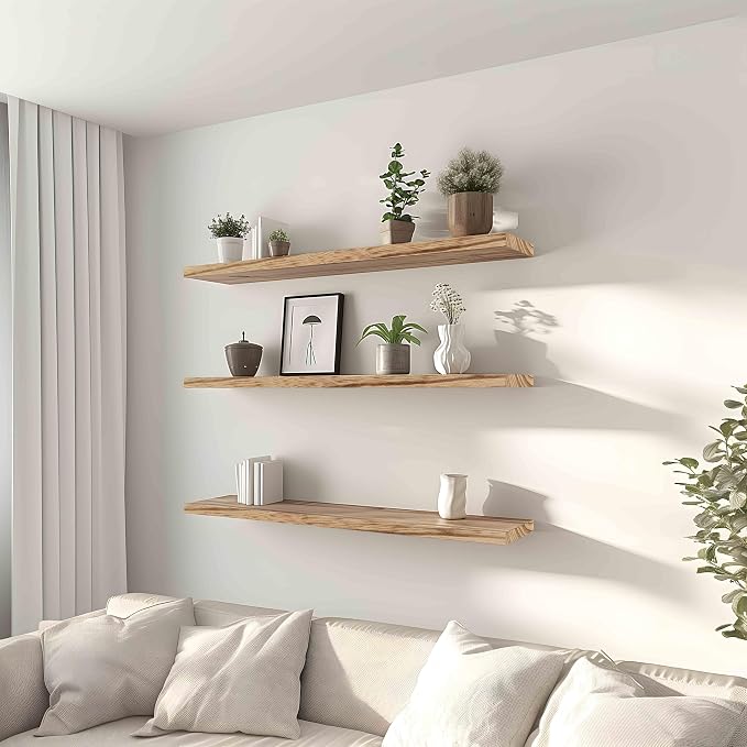36 Inch Floating Shelves for Wall Rustic Light Wood Wall Shelves for Bedroom - Image 6
