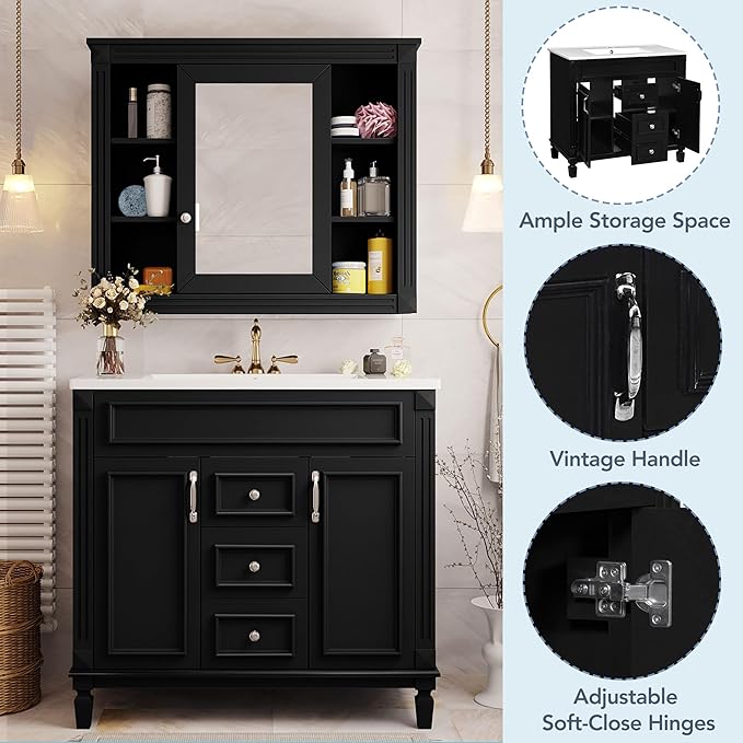 Merax 36" Bathroom Vanity with Sink, Freestanding Single Bathroom Sink Vanity - Image 4