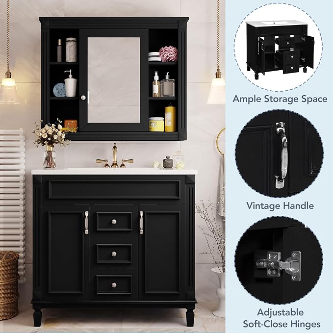 Merax 36" Bathroom Vanity with Sink, 36 inch Bathroom Vanity Storage Cabinet - Image 4