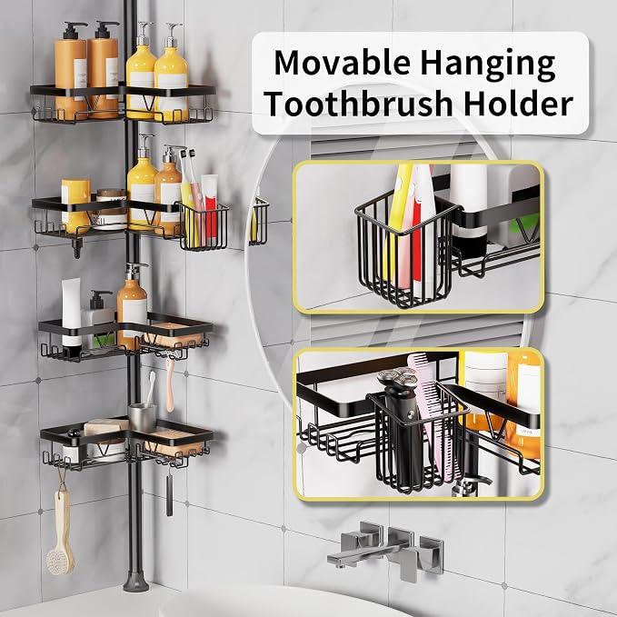 KEGII Corner Shower Caddy Tension Pole, Adjustable Bathroom Organizer Shelf - Image 3