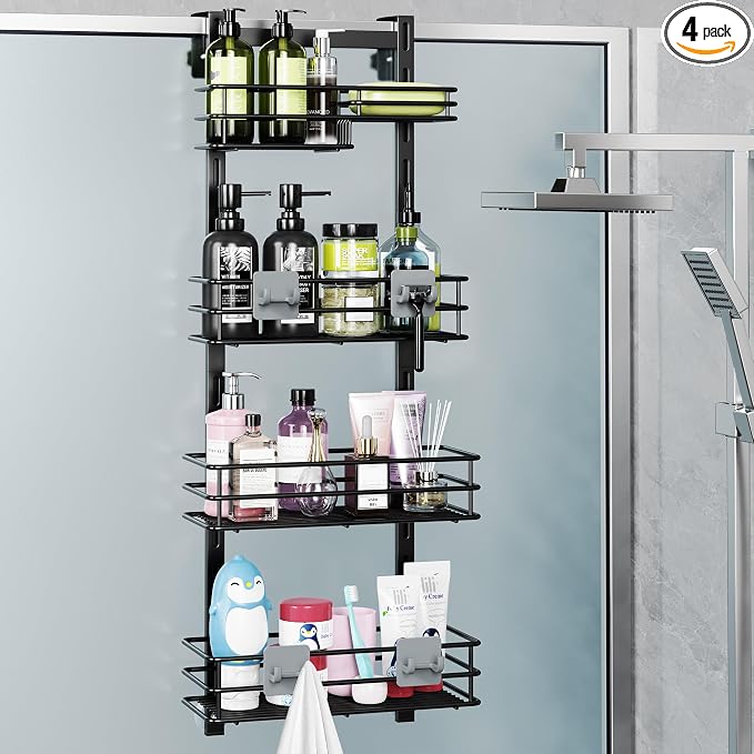 Orimade Over The Door Shower Caddy Adjustable 4 Tier Black, Bathroom Hanging by Orimade