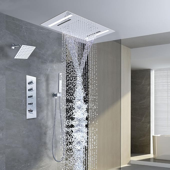 Dual Rain Shower Head Thermostatic Luxury Spa Shower System And Ceiling Mount - Image 2