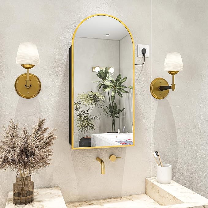 FKWin Bathroom Mirror with Storage and Power Outlet, not Recessed, Ample Vanity by FKWinCreateCozyandHealthy