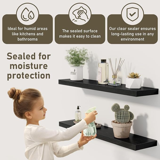 Black Floating Shelves Wall Shelf 48 Inch, 9.3 Inch Deep Floating Shelf - Image 5