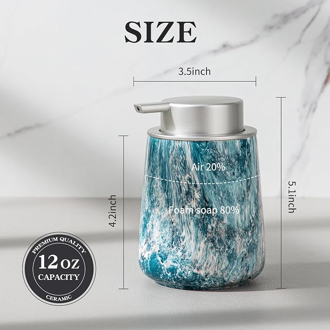 Enra Ceramic Hand Soap Dispenser, 12 oz Blue Lotion Dispenser Bathroom Liquid - Image 2