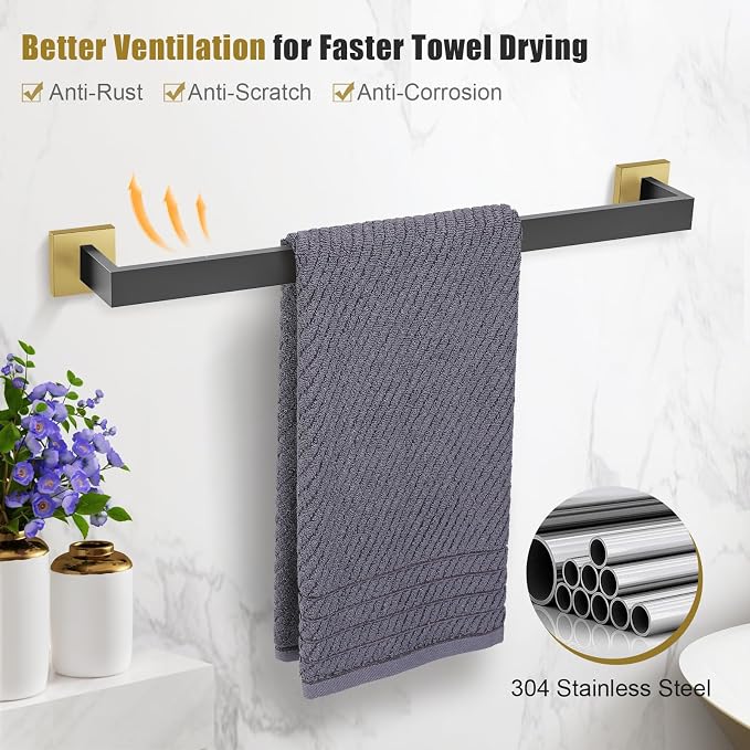 TURS 10-Piece Bathroom Hardware Accessories Set Black&Gold Towel Bar Holder Set - Image 2