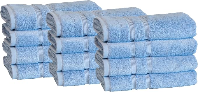 Mosobam Luxury Turkish Set of 12 Hand Towels 16X30 Allure Blue 700 GSM Bamboo by Mosobam